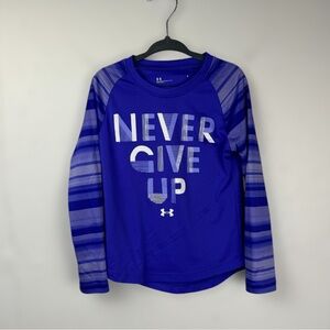 Under‎ Armour Girls Long Sleeve Baseball T-Shirt Never Give Up Graphic Purple 4